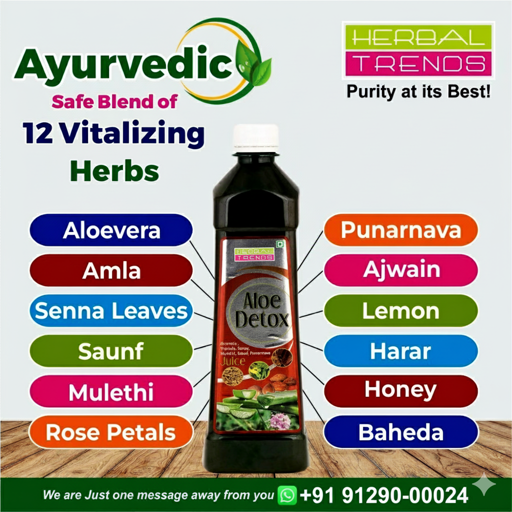 Aloe Detox Juice- Ensure Greater Feeling of Well Being- Ayurvedic Safe Blend of 12 Herbs- 750ml