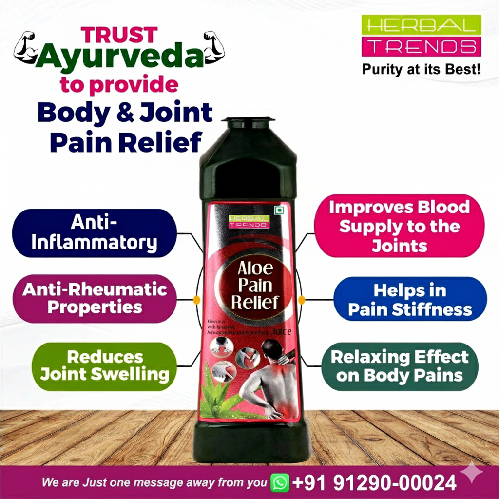 Aloe Pain Relief Juice- Body and Joint Pain Relief- Ayurvedic Safe Blend of 6 Herbs- Pure & Natural Ras-750ml