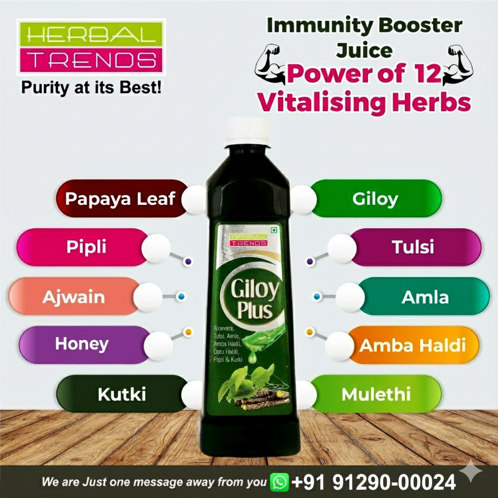 Giloy Plus- Natural Immunity Booster Juice- Enriched with Aloevera,Tulsi, Amla, Amba Haldi, Daru Haldi, Pipli & Kutki - 750ml