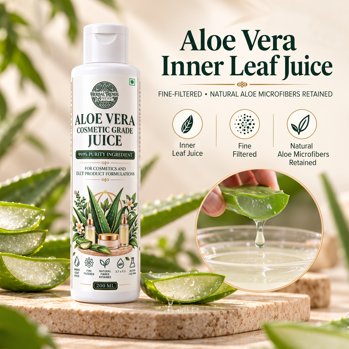 Aloe Vera Cosmetic Grade Juice (200 ml Pack and Bulk Pack)