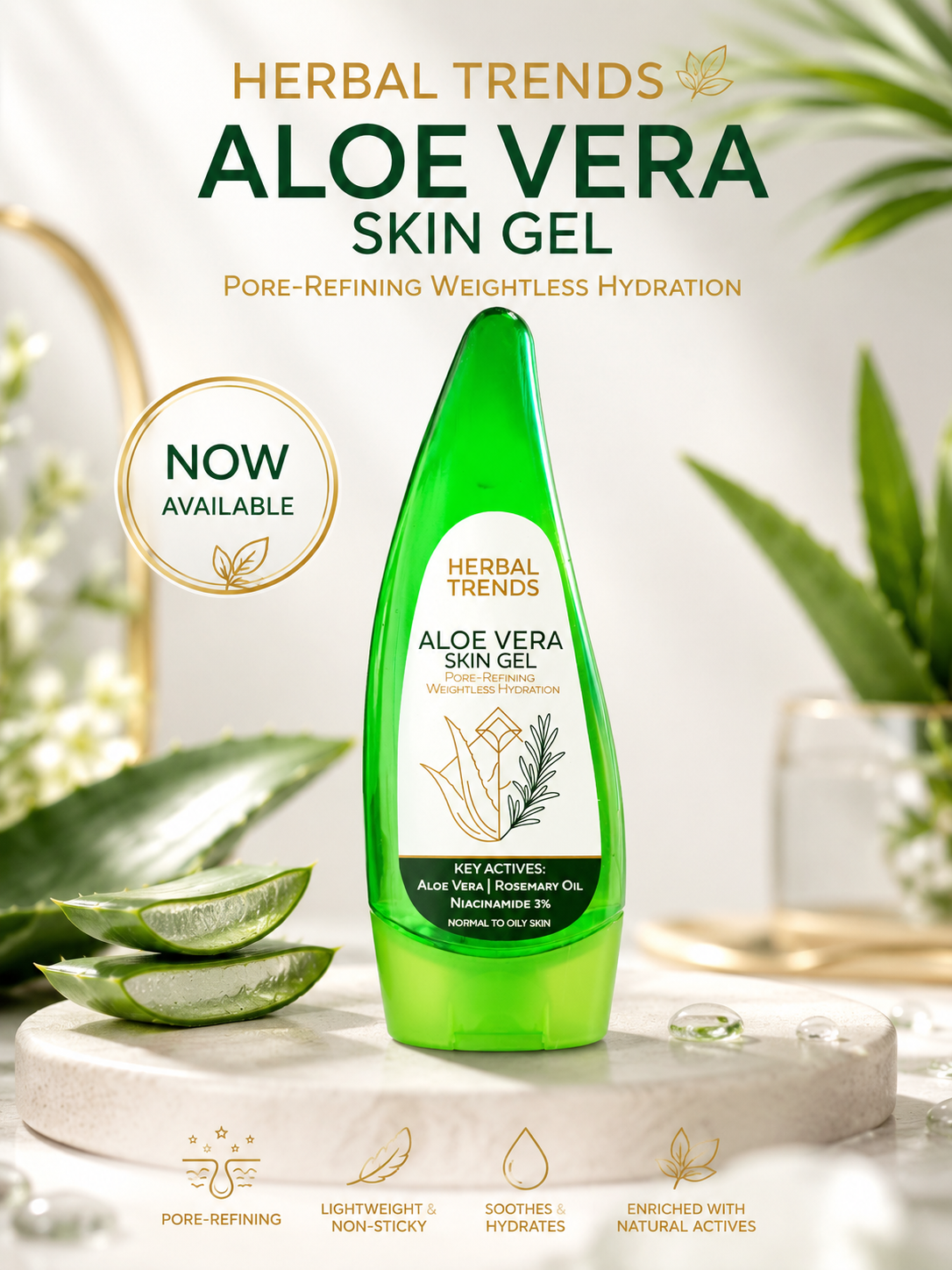Aloe Vera Skin Gel with Rosemary and Niacinamide 3% | For Normal to Oily Skin