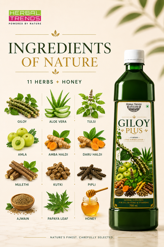 Giloy Plus- Natural Immunity Booster Juice- Enriched with Aloevera,Tulsi, Amla, Amba Haldi, Daru Haldi, Pipli & Kutki - 750ml