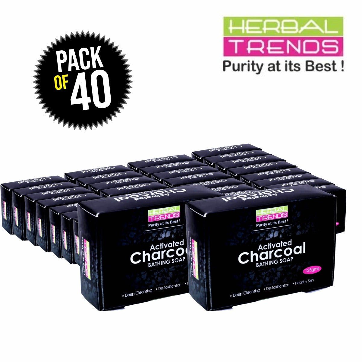 Herbal Trends Activated Charcoal Bathing Soap-125 g- Removes excess oil, Dirt and Pollution from the Skin