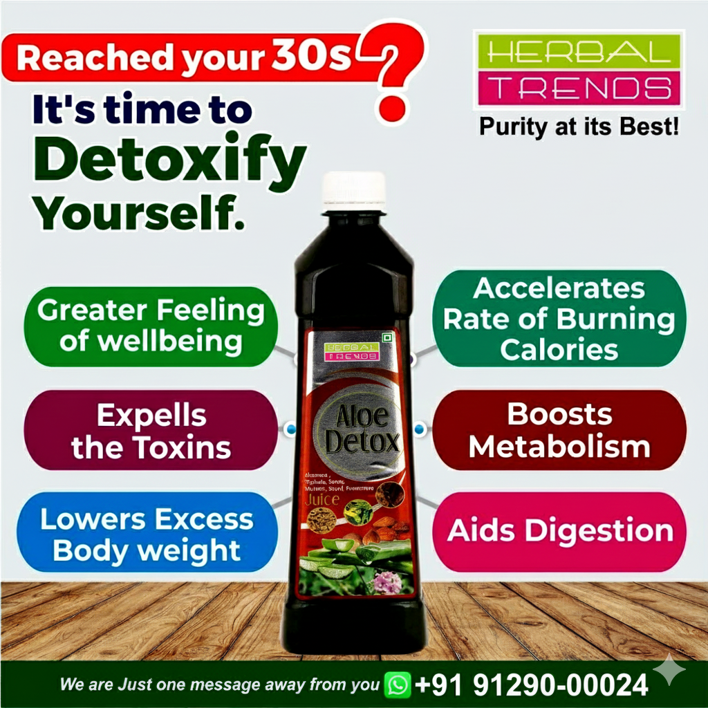 Aloe Detox Juice- Ensure Greater Feeling of Well Being- Ayurvedic Safe Blend of 12 Herbs- 750ml