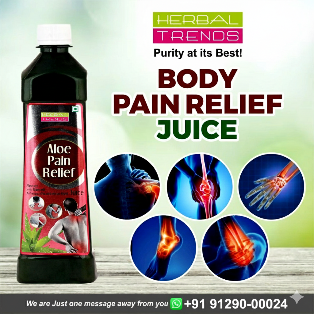 Aloe Pain Relief Juice- Body and Joint Pain Relief- Ayurvedic Safe Blend of 6 Herbs- Pure & Natural Ras-750ml
