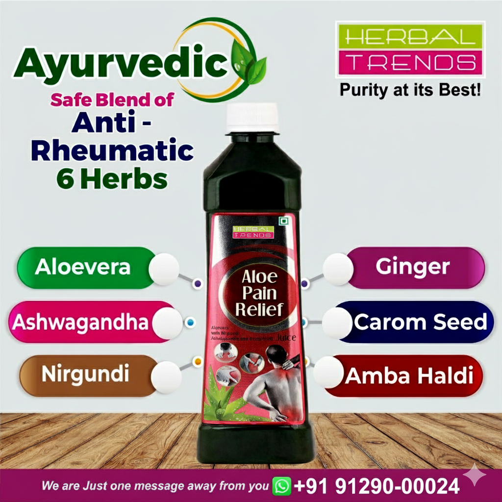 Aloe Pain Relief Juice- Body and Joint Pain Relief- Ayurvedic Safe Blend of 6 Herbs- Pure & Natural Ras-750ml