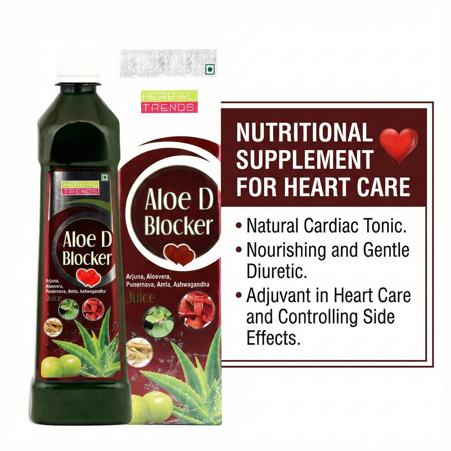 Aloe D Blocker - Heart Care Juice - Ayurvedic Safe Blend of 5 Rejuvenating Herbs - 750ml