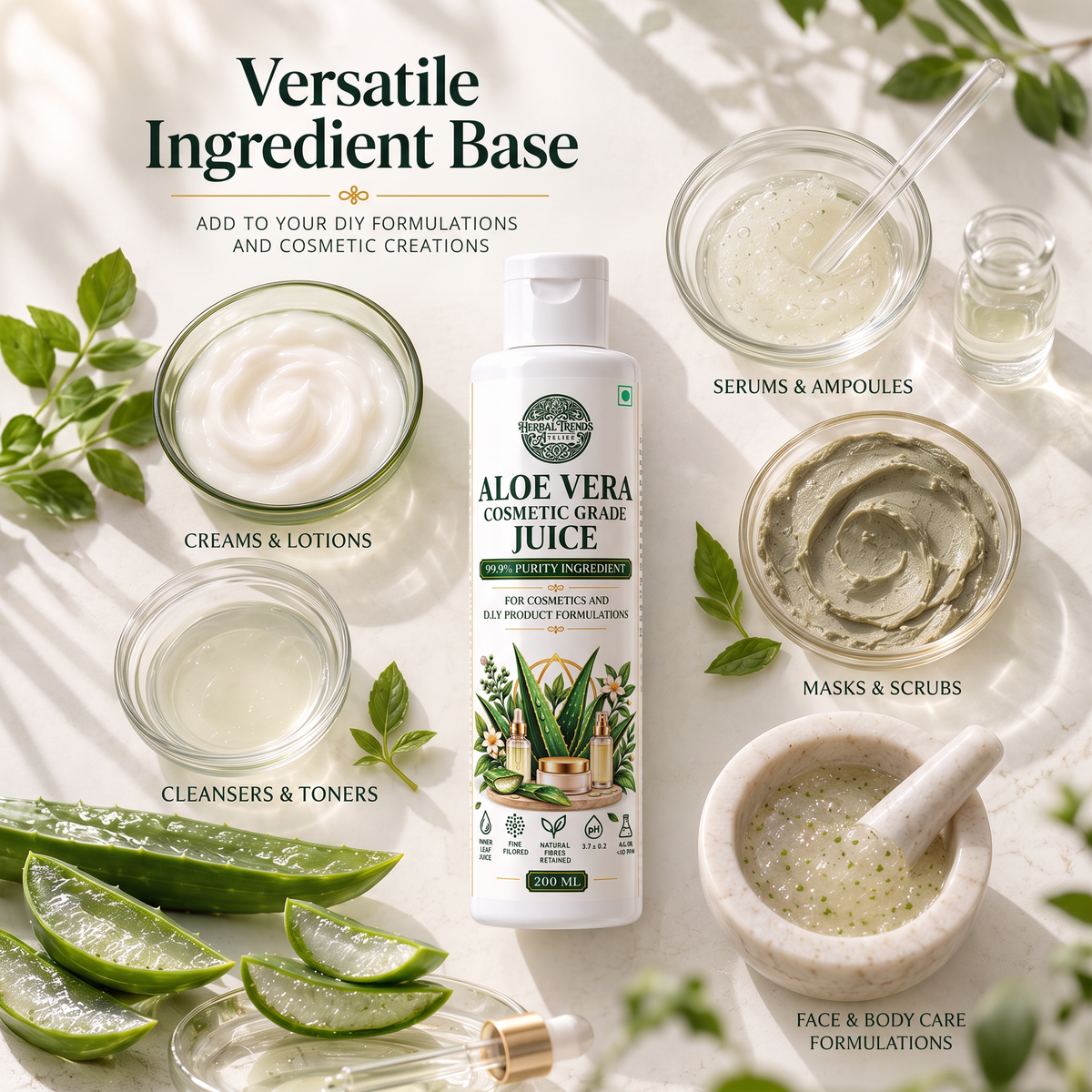 Aloe Vera Cosmetic Grade Juice (200 ml Pack and Bulk Pack)