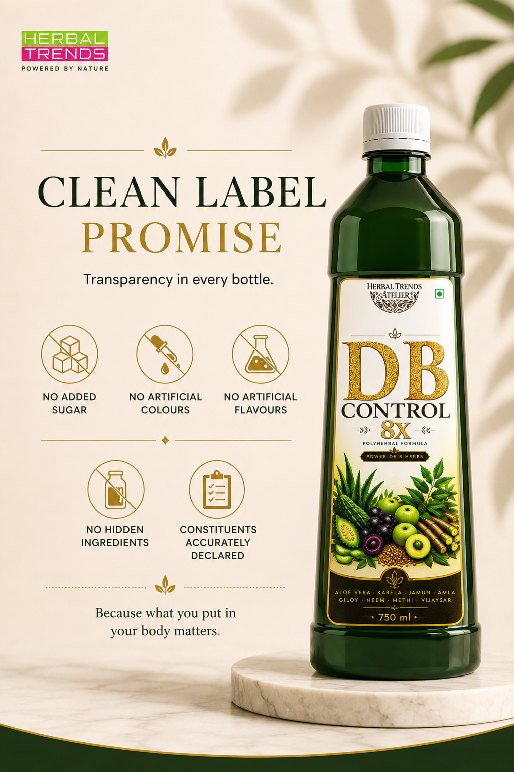 DB Control 8x Juice- Healthy Blood Sugar Balance- Power of 8 Rejuvenating Herbs- 750ml