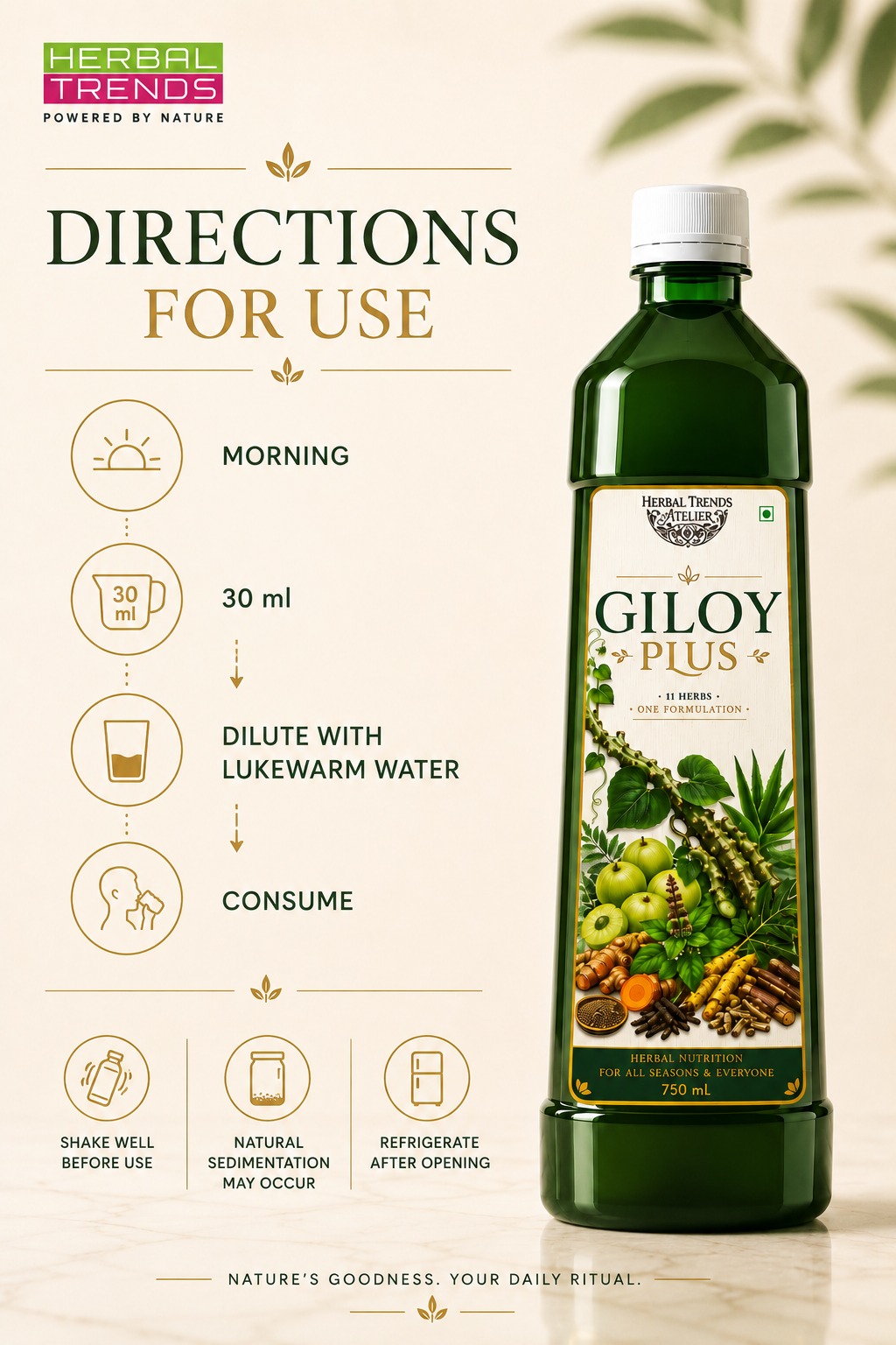 Giloy Plus- Natural Immunity Booster Juice- Enriched with Aloevera,Tulsi, Amla, Amba Haldi, Daru Haldi, Pipli & Kutki - 750ml