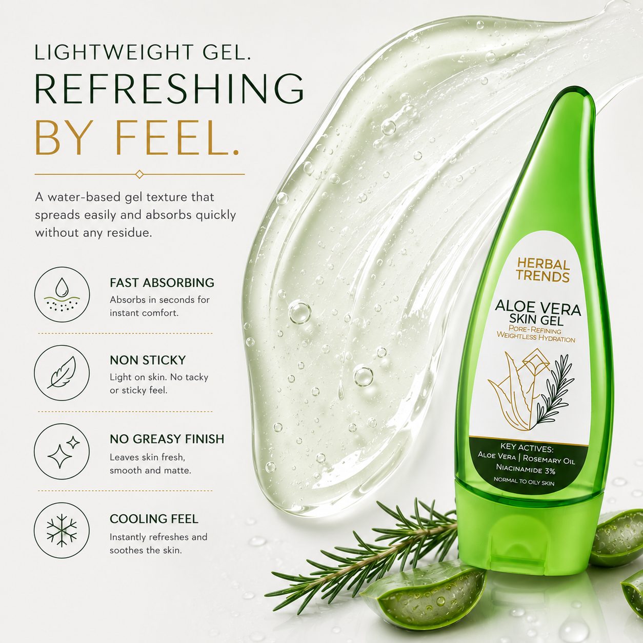Aloe Vera Skin Gel with Rosemary and Niacinamide 3% | For Normal to Oily Skin