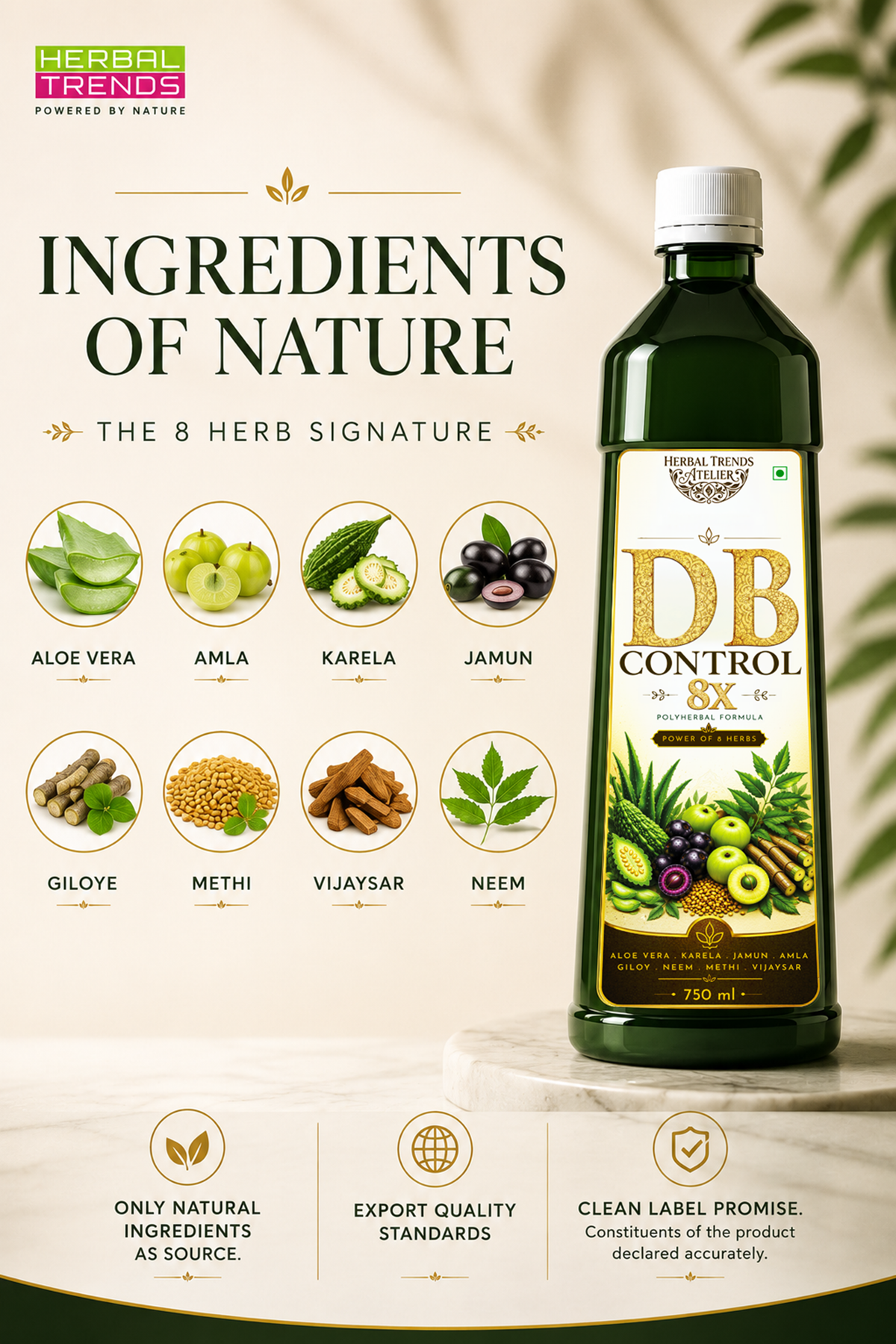 DB Control 8x Juice- Healthy Blood Sugar Balance- Power of 8 Rejuvenating Herbs- 750ml