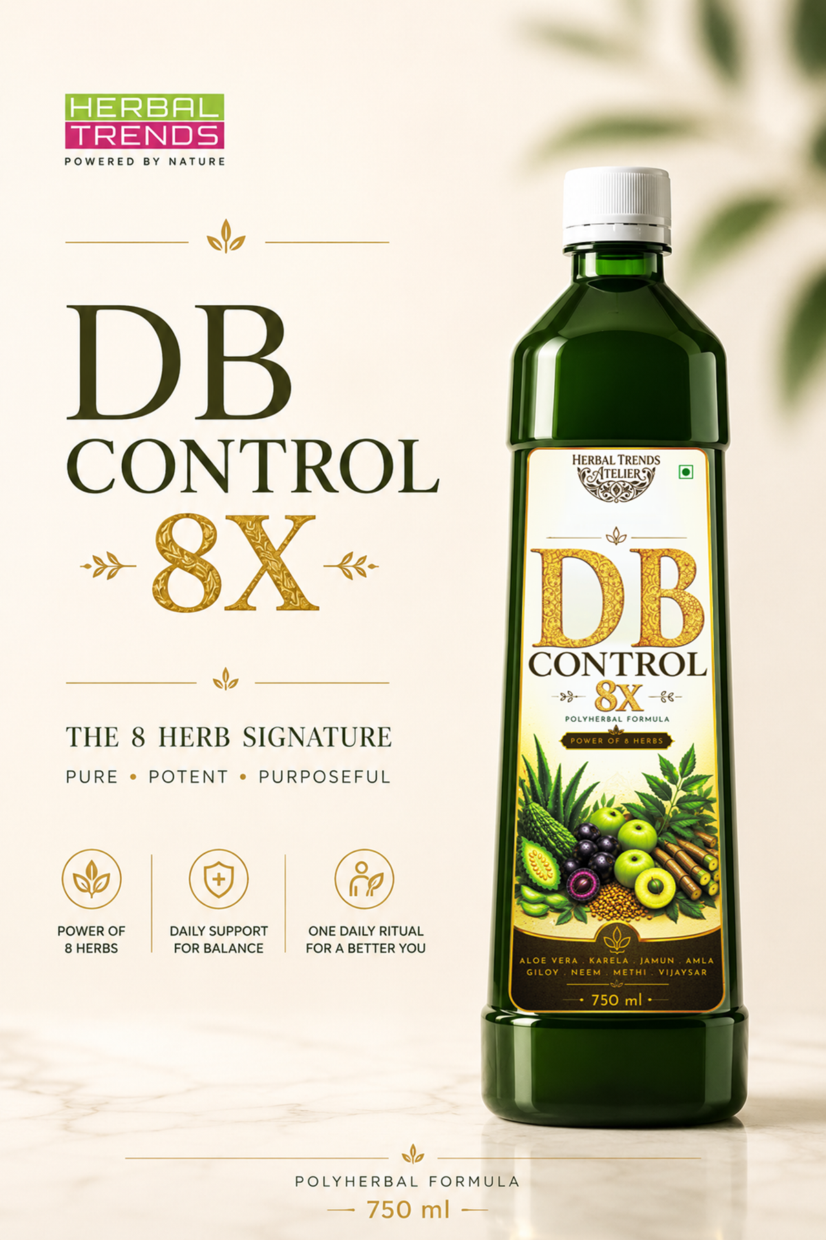 DB Control 8x Juice- Healthy Blood Sugar Balance- Power of 8 Rejuvenating Herbs- 750ml