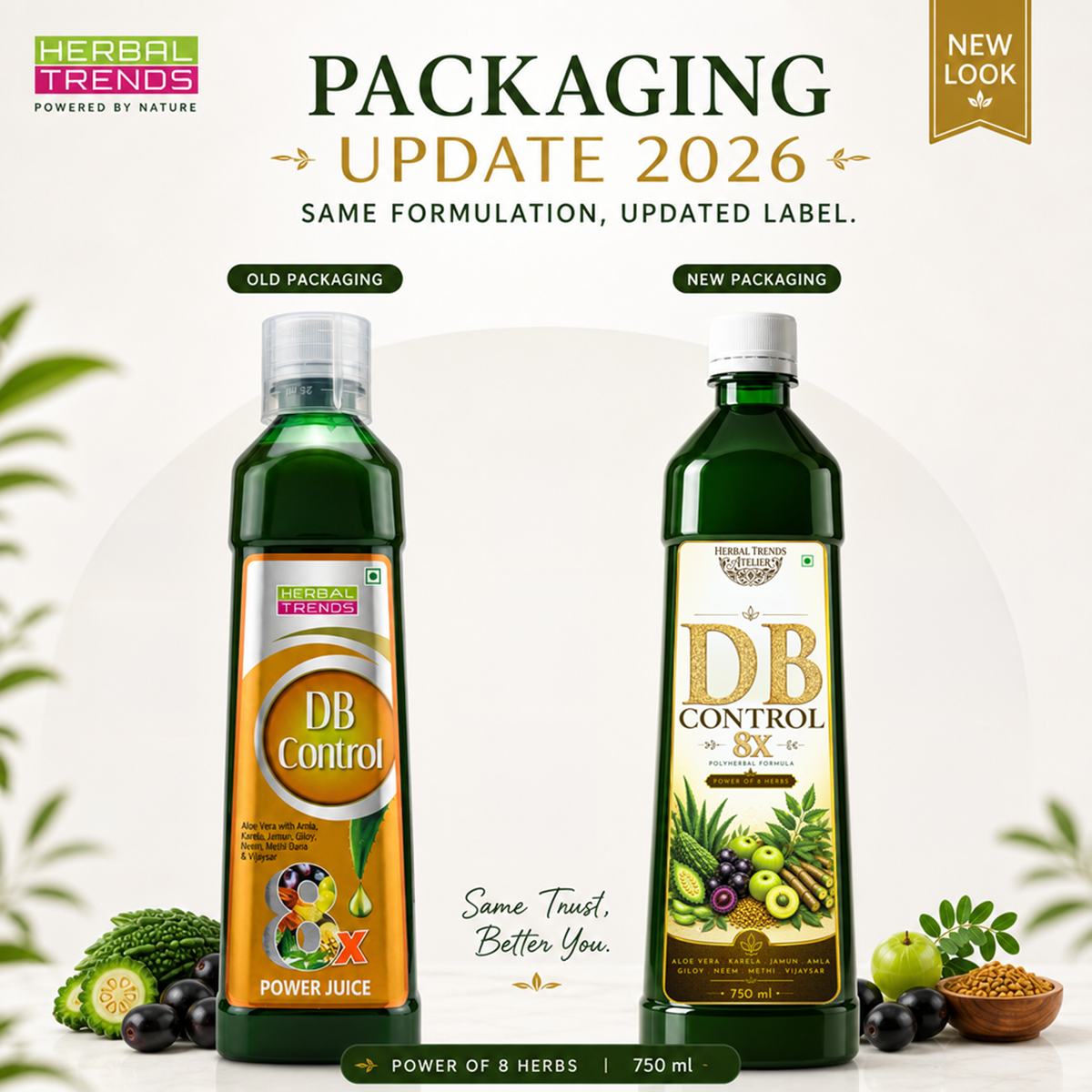DB Control 8x Juice- Healthy Blood Sugar Balance- Power of 8 Rejuvenating Herbs- 750ml